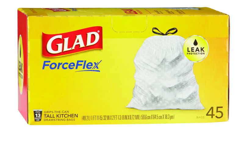 Glad ForceFlex 13 gal Tall Kitchen Bags Drawstring 45 pk 0.9 mil