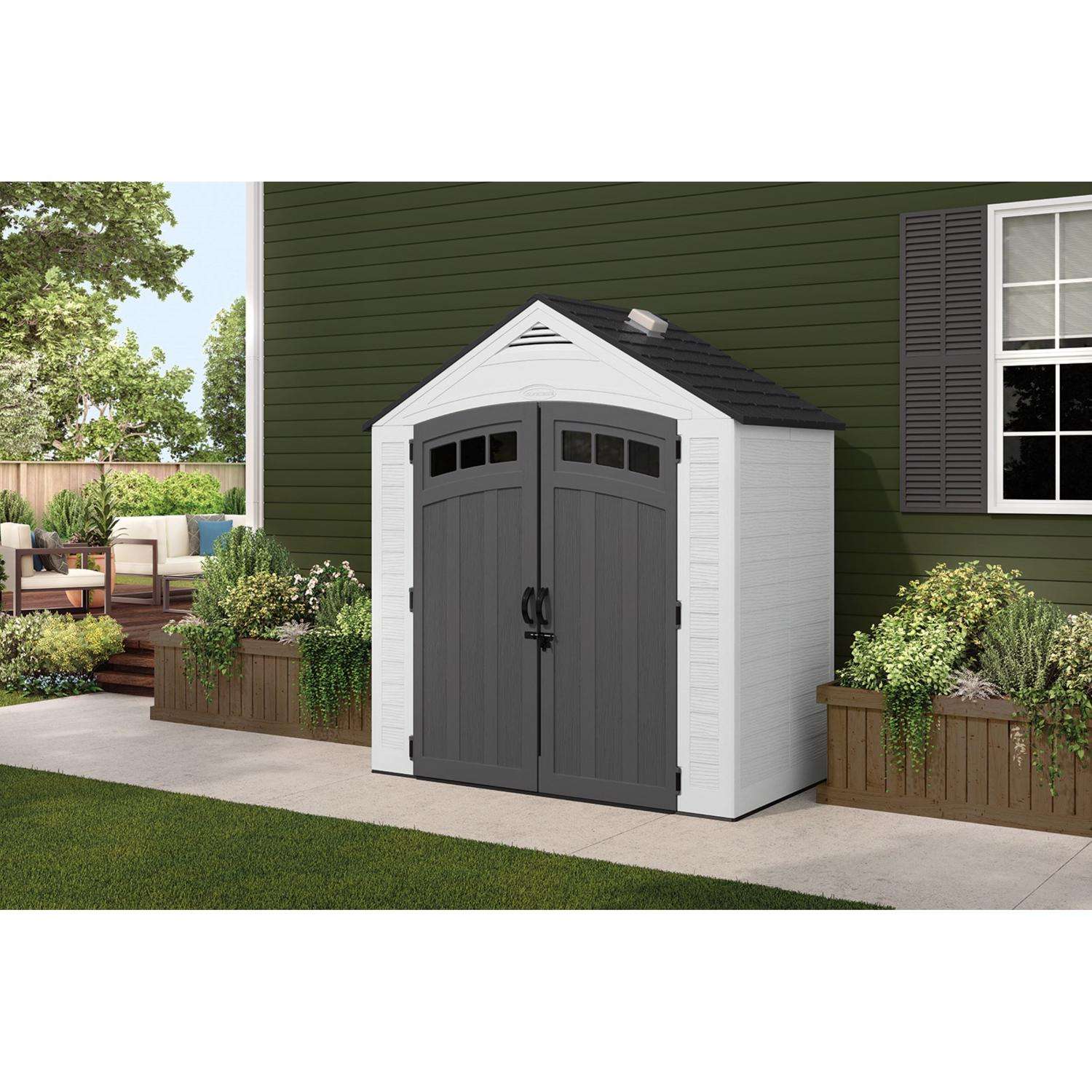 Suncast 4 ft. x 3 ft. Plastic Vertical Storage Shed with Floor Kit Suncast 4 ft. x 3 ft. Plastic Vertical Storage Shed with Floor Kit