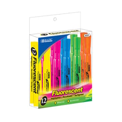 Bazic Products Fluorescent Neon Color Assorted Chisel Tip Highlighter 12 pk