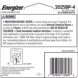 Energizer Lithium 2025 3 V 0.2 mAh Button Cell Battery 2025BP-4 4 pk