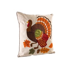 Glitzhome 0.15 in. Embroidered Turkey Pillow Cover Fall Decor