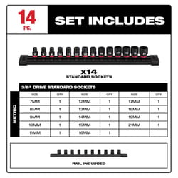 Milwaukee Shockwave 3/8 in. drive Metric 6 Point Shallow Socket Set 14 pc