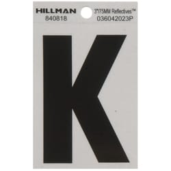 HILLMAN 3 in. Reflective Black Vinyl Self-Adhesive Letter K 1 pc