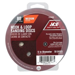 Ace 5 in. Aluminum Oxide Hook and Loop Sanding Disc 80 Grit Medium 50 pk