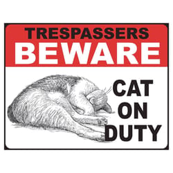 Desperate Enterprises .125 in. H X 12.5 in. W X 16 in. L Multicolored Metal Cat on Duty Wall Sign