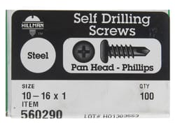 Hillman No. 10-16 X 1 in. L Phillips Pan Head Self- Drilling Screws 100 pk