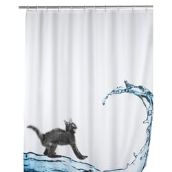 Wenko Anti-Mould 71 in. H Blue/White Cat Shower Curtain W/Hooks Polyester