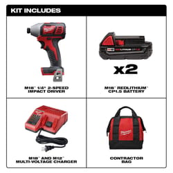 Milwaukee M18 18 V 1/4 in. Cordless Brushed Impact Driver Kit (Battery & Charger)