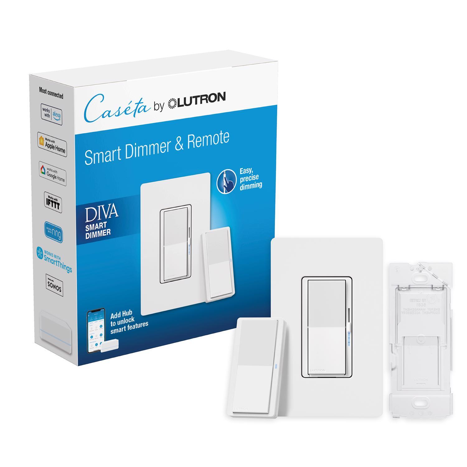 Photos - Socket Lutron Diva 3-Way Smart-Enabled Dimmer and Remote White 1 pk DVRF-PKG1D-WH-R 