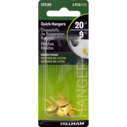 HILLMAN Brass-Plated One Piece Quick Hanger 20 lb 5 pk