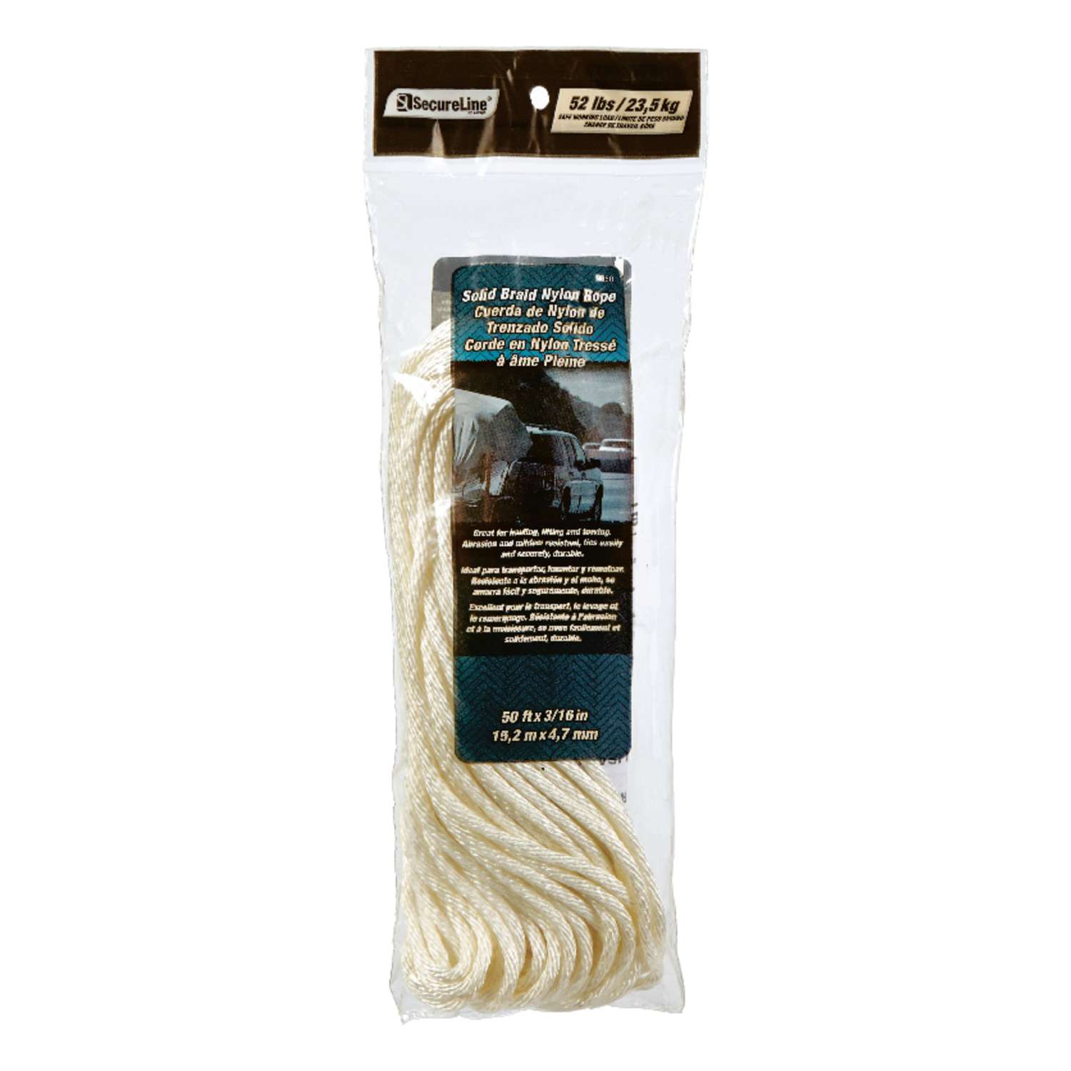 SecureLine 3/16 in. D X 50 ft. L White Solid Braided Nylon Rope Ace Hardware
