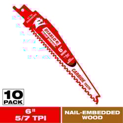Diablo Demo Demon 6 in. Carbide Tipped Nail-Embedded Wood Reciprocating Saw Blade 5/7 TPI 10 pk