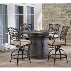 Hanover Traditions 5 pc Bronze Aluminum Traditional High Dining Fire Pit Set Natural Oat