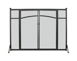 Panacea Black/Gray Matte Metal Fireplace Screen with Doors