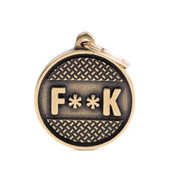 MyFamily Bronx Gold Circle F**K Metal Dog Pet Tags Large