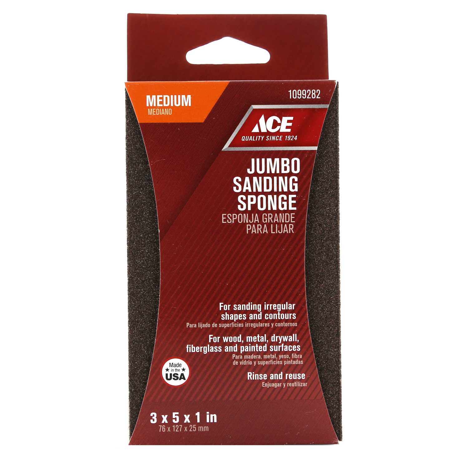 Ace 5 in. L x 3 in. W x 1 in. 80 Grit Medium Extra Large Sanding Sponge
