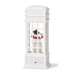 Roman LED Multicolored Snowman In English Phone Booth Water Lantern with Swirling Glitter Indoor Chr