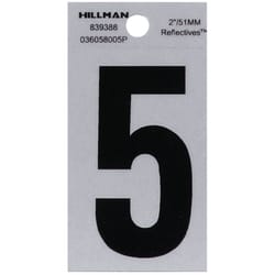 HILLMAN 2 in. Reflective Black Vinyl  Self-Adhesive Number 5 1 pc