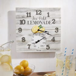 Taylor Ice Cold Lemonade Clock/Thermometer Polyresin White 14 in.
