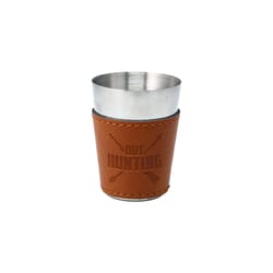 Pavilion Man Out 2 oz Brown/Silver Leather/Stainless Steel Shot Glass