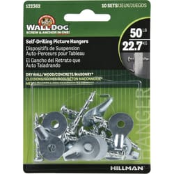 HILLMAN WALL DOG Chrome Gold Self-Drilling Picture Hanger 50 lb 10 pk