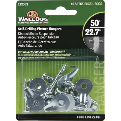 Hillman WALL DOG Chrome Gold Self-Drilling Picture Hanger 50 lb 10 pk Hillman WALL DOG Chrome Gold Self-Drilling Picture Hanger 50 lb 10 pk