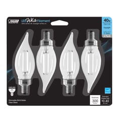 Feit White Filament BA10 E12 (Candelabra) Filament LED Bulb Daylight 40 Watt Equivalence 4 pk