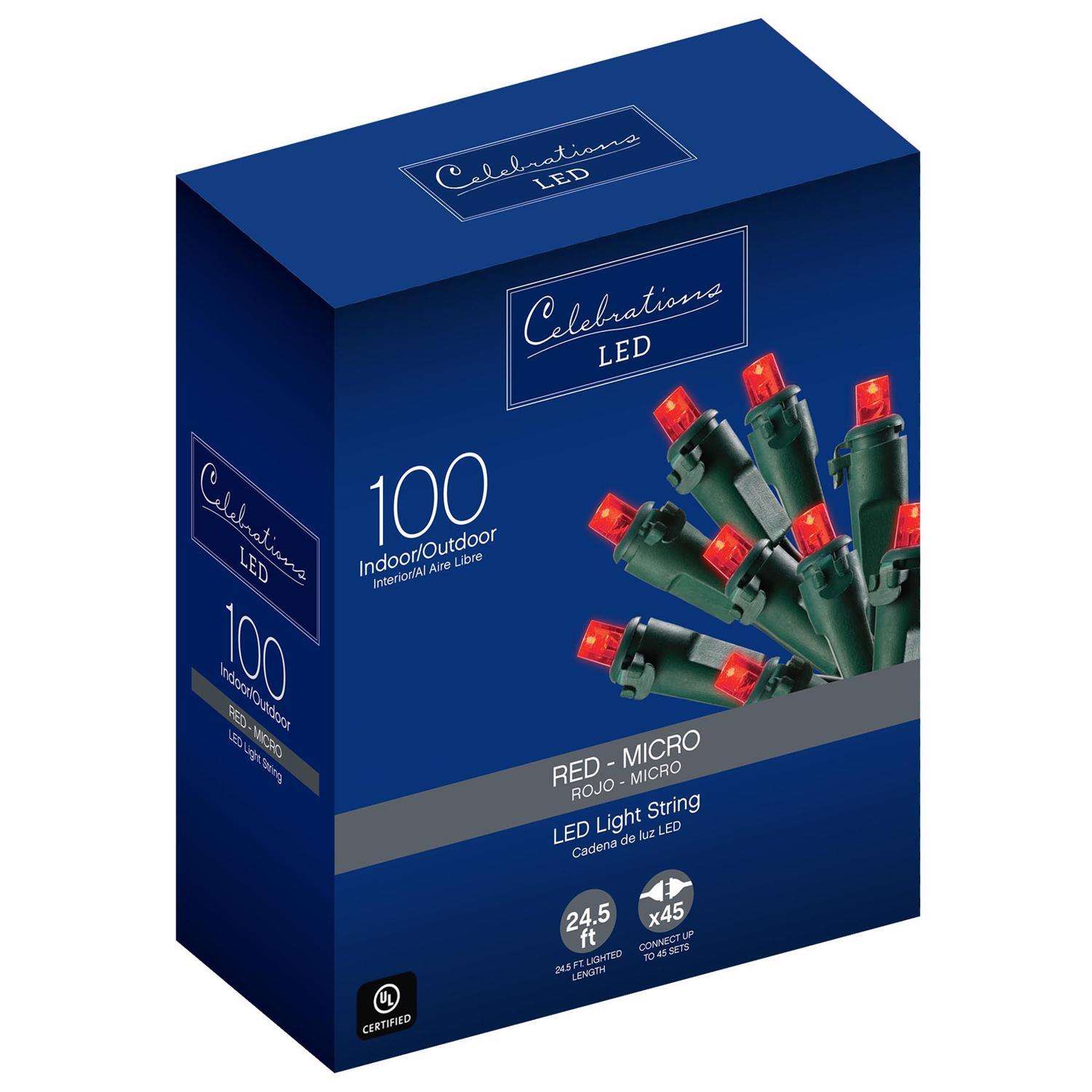 Celebrations Led Micro/5Mm Red 100 Ct String Christmas Lights 24.75 Ft. - Ace Hardware