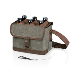 Picnic Time Legacy Khaki/Brown Cotton Tote Bag 6 - 12Oz. Cans