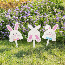 Glitzhome Easter Bunny Pick Yard Stake MDF/Solid Wood 3 pc