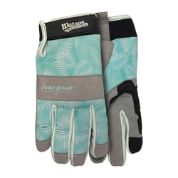 Watson Gloves Home grown L Spandex Tropical Leaf Pattern Gray/Green Gardening Gloves