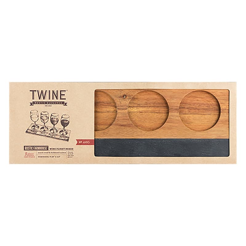 TWINE Rustic Farmhouse 4 Glasses oz Brown Slate/Wood Wine Flight Board Sansujyuku sansujyuku.com