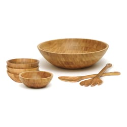 Lipper International Bamboo Bamboo Salad Bowl with Servers 7 pk