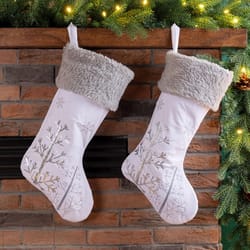 Glitzhome Gray/White Tree and Snowflake Christmas Stocking 0.39 in.