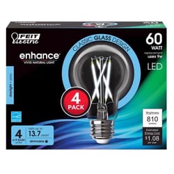 Feit Enhance A19 E26 (Medium) Filament LED Bulb Daylight 60 Watt Equivalence 4 pk