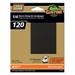 Gator PowerPlus 5-1/2 in. L X 4-1/2 in. W 120 Grit Zirconium Oxide 1/4 Sheet Sandpaper 4 pk