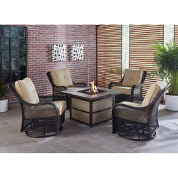 Hanover Orleans 5 pc Chocolate Brown Steel Woven Fire Pit Chat Set Sahara Sand