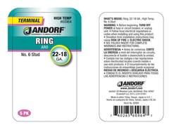 Jandorf 22-18 Ga. Insulated Wire Terminal Ring Silver 5 pk