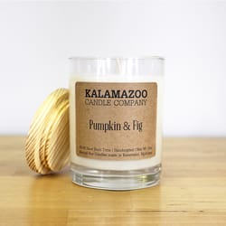 Kalamazoo Candle Company Clear glass jar with white soy wax, wood lid Pumpkin & Fig Scent Pumpkin &