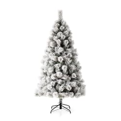 Glitzhome 6 ft. Pencil LED 300 ct Snow Flocked Pencil Pine Christmas Tree