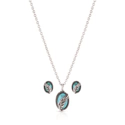 Montana Silversmiths Women's World's Feather Turquoise Oval Silver Jewelry Sets Brass Water Resistan