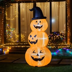 Glitzhome Warm White 96 in. LED Prelit Stacked Jack-O-Lantern Pumpkins Halloween Decor