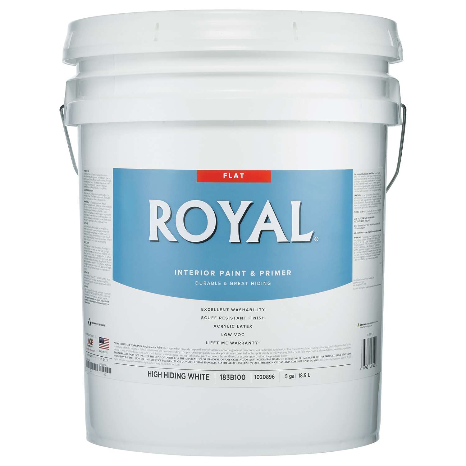 Royal Flat High Hiding White Paint Interior 5 gal Ace Hardware