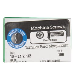 HILLMAN No. 10-24 Ga. X 1/2 in. L Phillips Pan Head Stainless Steel Machine Screws 100 pk