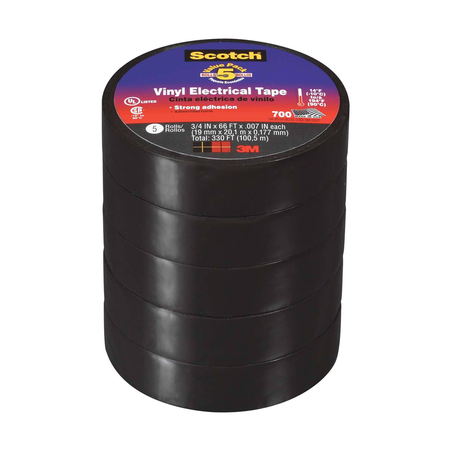 3M Scotch 3 4 in W x 66 ft L Black Vinyl  Electrical Tape 