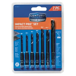 Century Drill & Tool Impact Pro High Speed Steel Drill Bit Set Hex Shank 7 pc