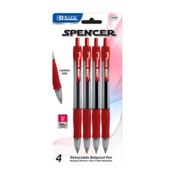 Bazic Products Spencer Red Retractable Ball Point Pen 4 pk