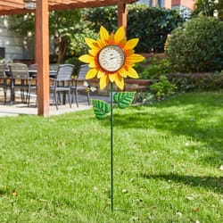 Glitzhome Green/Yellow Metal 44 in. H X 12.25 in. L X 2 in. W Sunflower with Thermometer Yard Stake