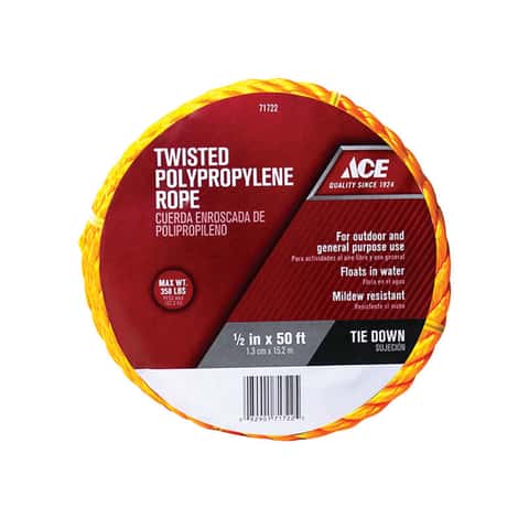 Ace 1/2 in. D X 50 ft. L Yellow Twisted Poly Rope Ace 1/2 in. D X 50 ft. L Yellow Twisted Poly Rope