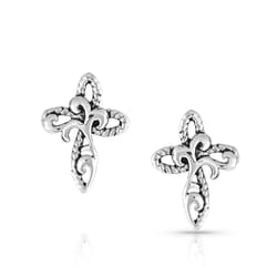 Montana Silversmiths Women's Growing Faith Cross Silver Earrings Water Resistant